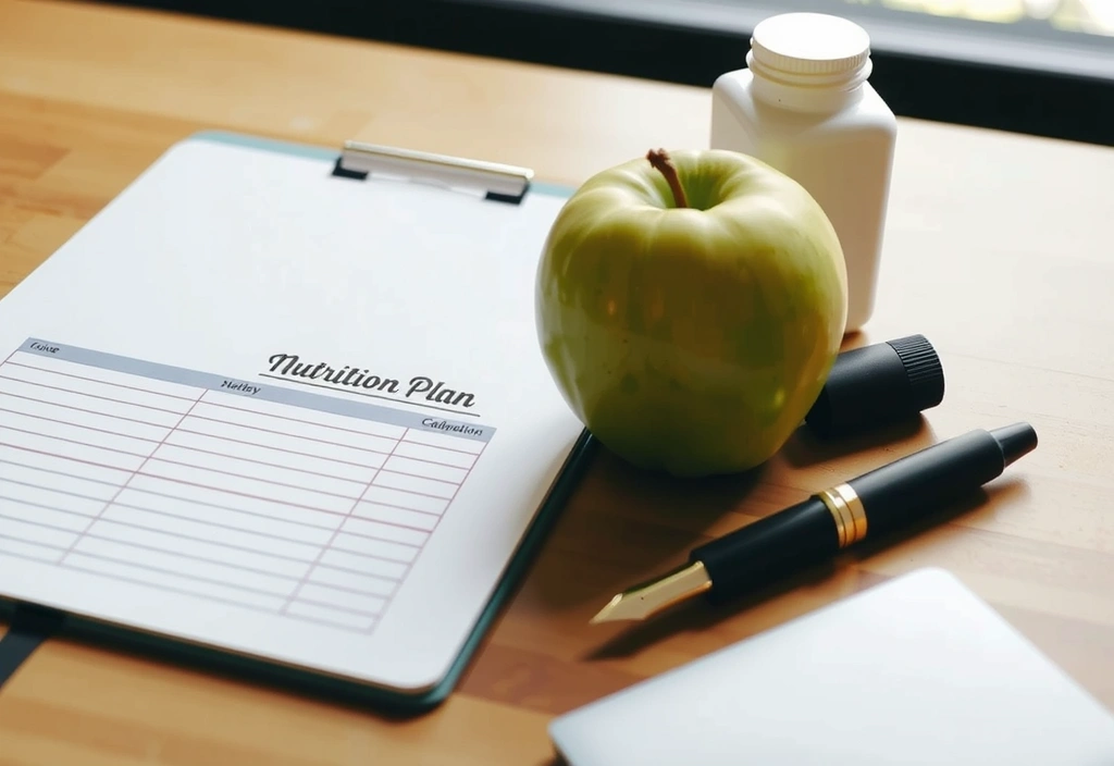 Handgeschriebener Ernährungsplan auf Holztisch